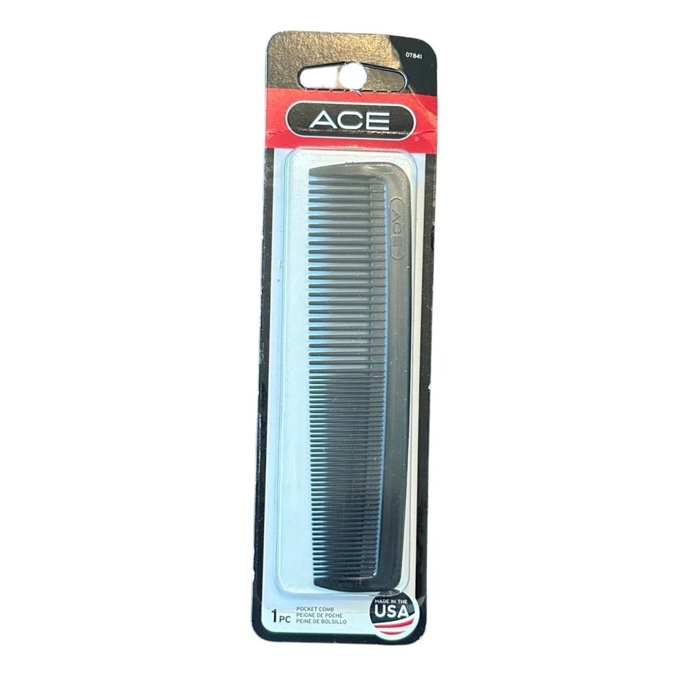 Vintage ACE Pocket Comb Black Hair Grooming Styling Travel Comb New in Package